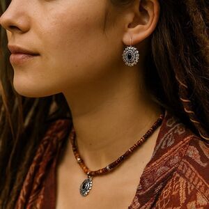 Sterling silver black onyx pierced earrings